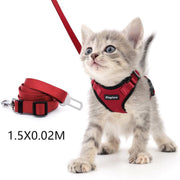 Escape Proof Cat Vest Harness And Car Seat Belt Adapter Adjustable Reflective Cat Harness Soft Mesh Harness For Kitten Puppy