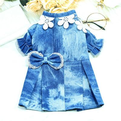 Thin Breathable Denim Stitching Pet Skirt