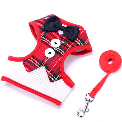 Small dog Teddy vest-style bow evening dress with leash