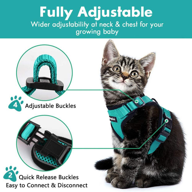 Escape Proof Cat Vest Harness And Car Seat Belt Adapter Adjustable Reflective Cat Harness Soft Mesh Harness For Kitten Puppy