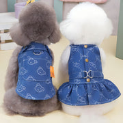 Teddy Bichon Pet Spring And Autumn Thin Denim Princess Dress Small Dog Cute Dress