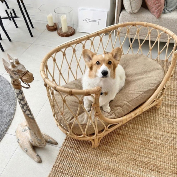 Handmade Rattan Cane Woven Pet Bed For Dogs